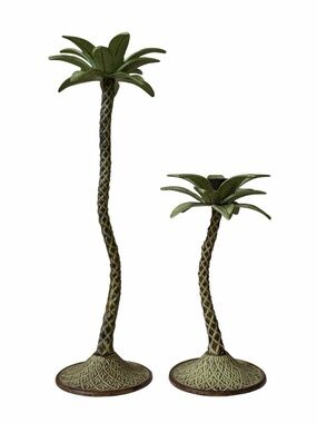 Set of 2 Island Trees Cast Iron Palm Tree Taper Candle Holders